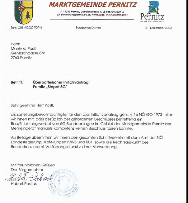 Brief von Bürgermeister Postiasi